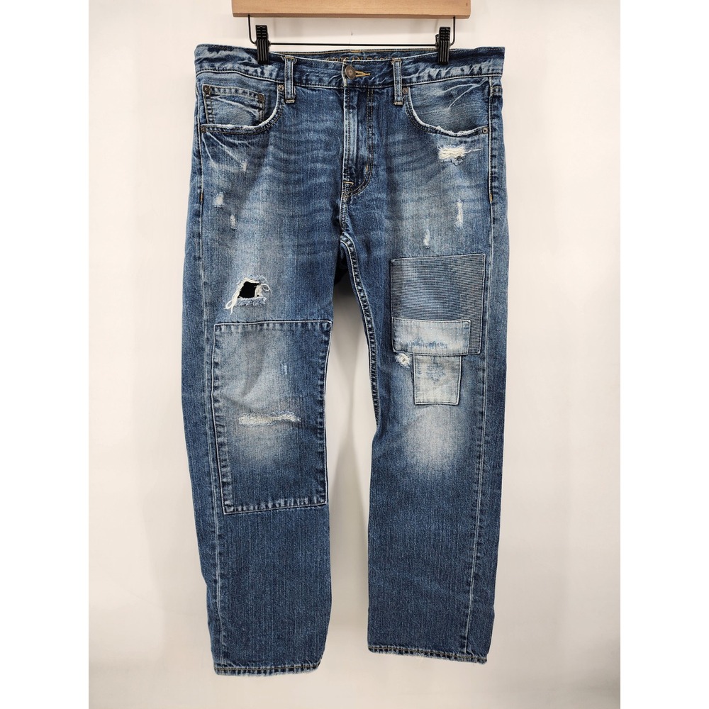 American Eagle Outfitters Distressed Patchwork Relaxed Straight Jeans 34x30